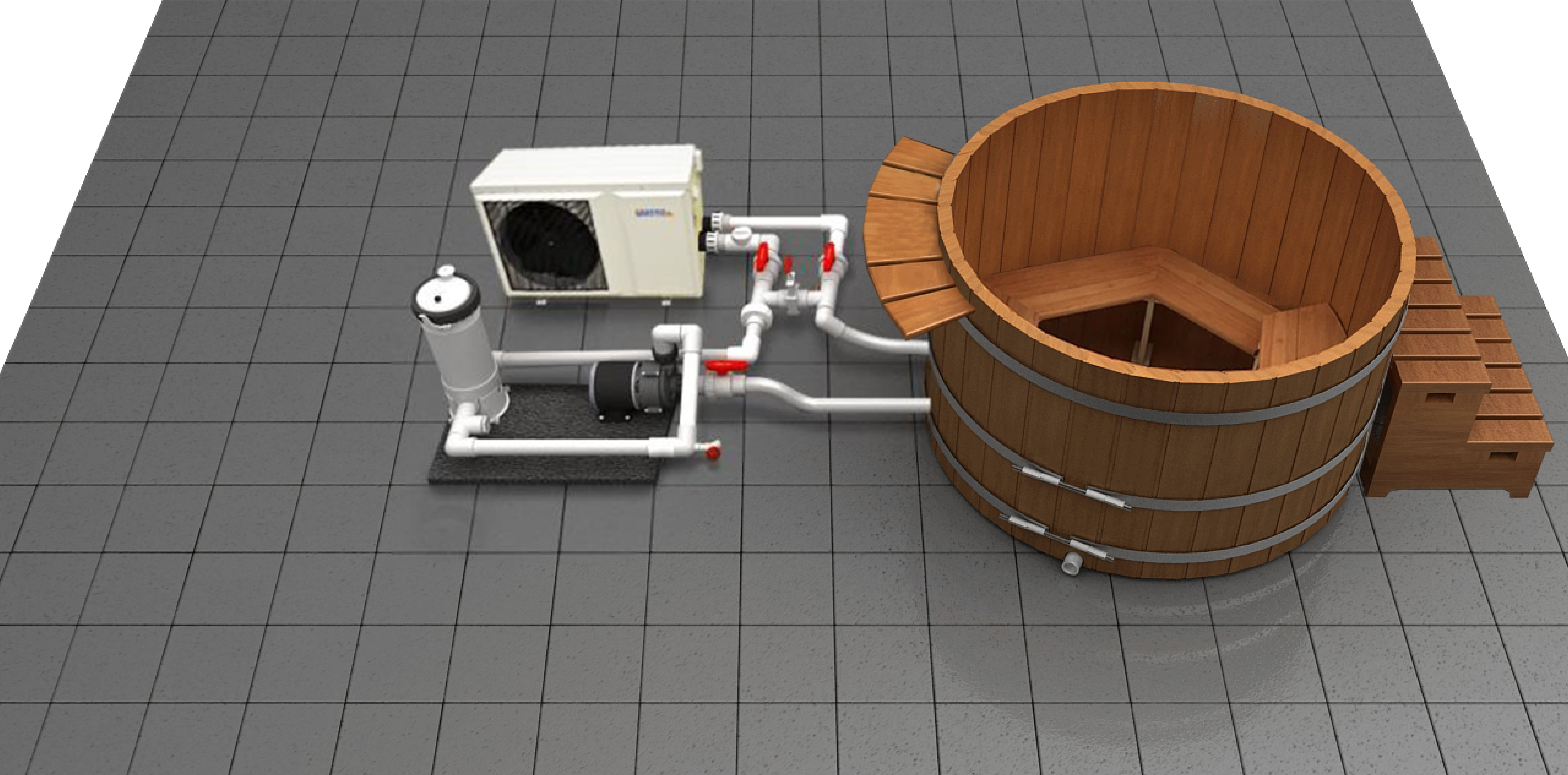 Economy Cedar Wood Soaking Tub 5' 5 x 36 Air to Water Heat Pump